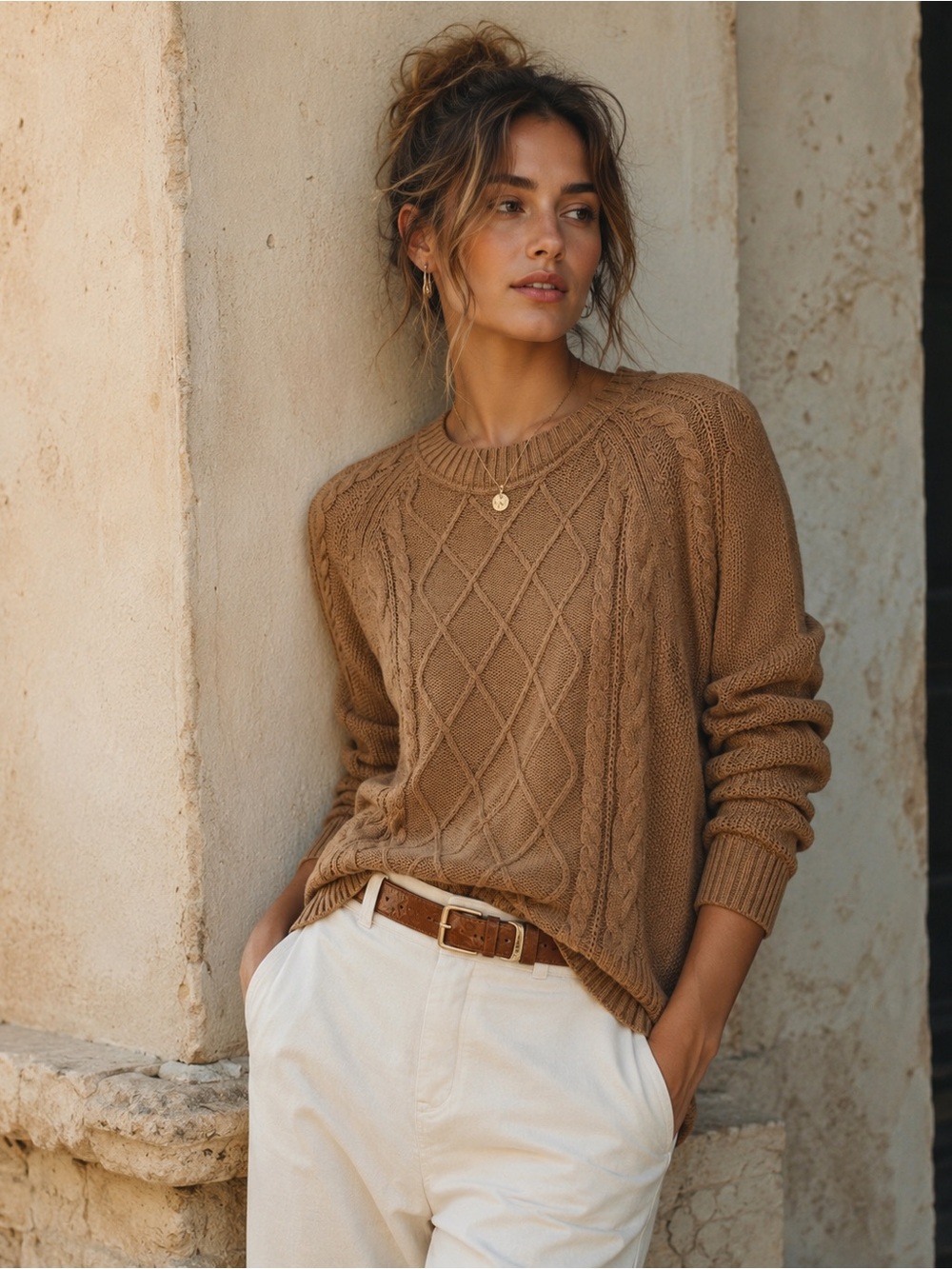 GAP 100% Cotton Cable-Knit Sweater | Size S | Relaxed Fit | Camel
